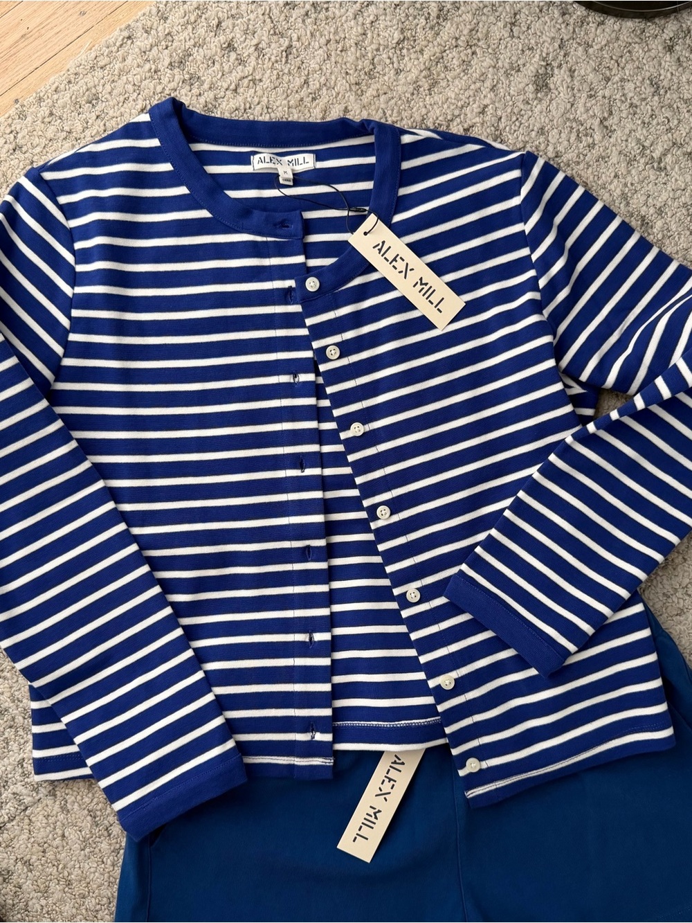 Alex Mill Blue and White Striped Button Cardigan - Picture 2 of 4